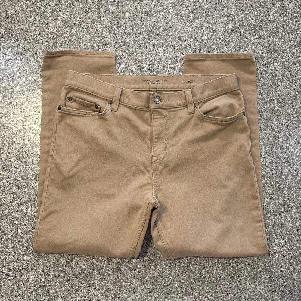 Banana Republic Traveler Pants Mens 33x26 5 Pocket Slim Fit Stretch Khaki